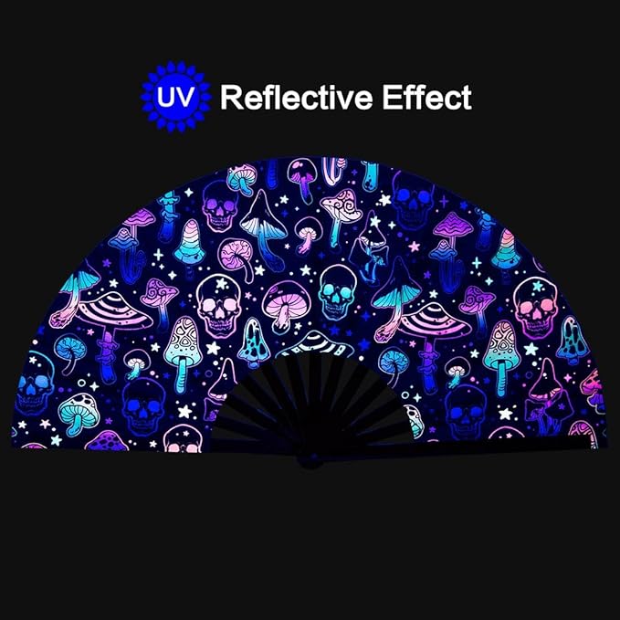 UV Glow Rave Fan, Bamboo Folding Clack Hand Fans Foldable - Image 2
