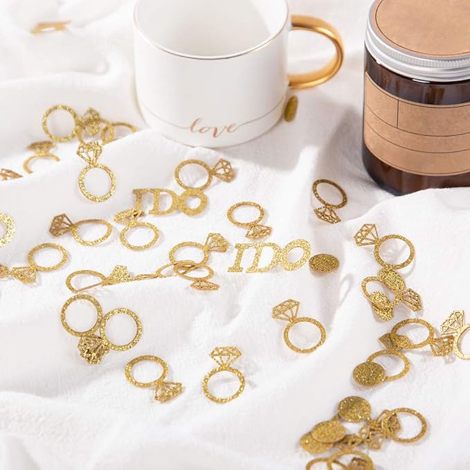 Gold Wedding Table Confetti, Glitter Paper Diamond Ring Confetti, I Do - Image 3