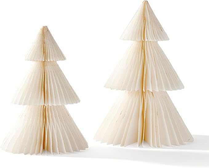 LampLust White Honeycomb Paper Trees, 2 Pack, 10 & 12 Inch, Winter Ornaments - Image 4