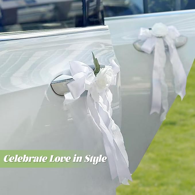 6PCS Wedding Car Door Handle Flowers, Just Married Automotive Decoration - Image 7