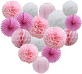 16pcs Pink Party Decorations Paper Pom Poms Honeycomb Balls Lanterns Tissue Fans by ADLKGG