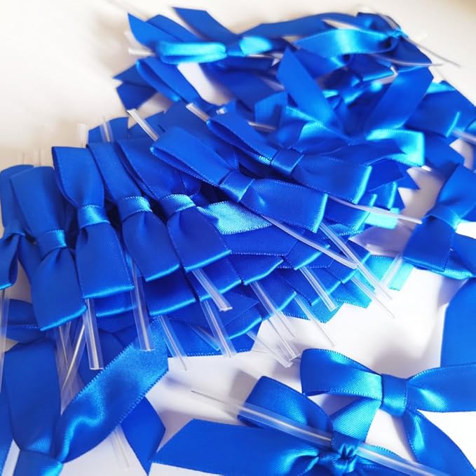 50pcs 2-1/2 Inch Blue Satin Ribbon Bows - Image 6