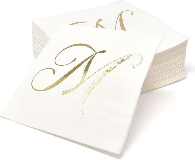 Gift Boutique 100 Gold Monogram Cocktail Napkins Letter M Disposable Paper Pack - Image 2