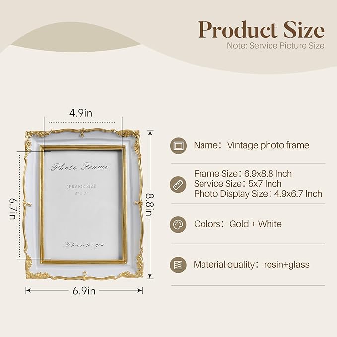 Cuspin Vintage Picture Frame 5x7 Gold Frames, Ornate White and Gold Textured - Image 5