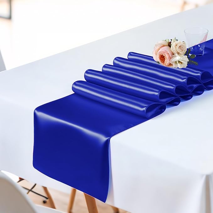 SHEJIZE 2 Pack Royal Blue Satin Table Runner 12x108 Inches Long, Bright Silky - Image 6