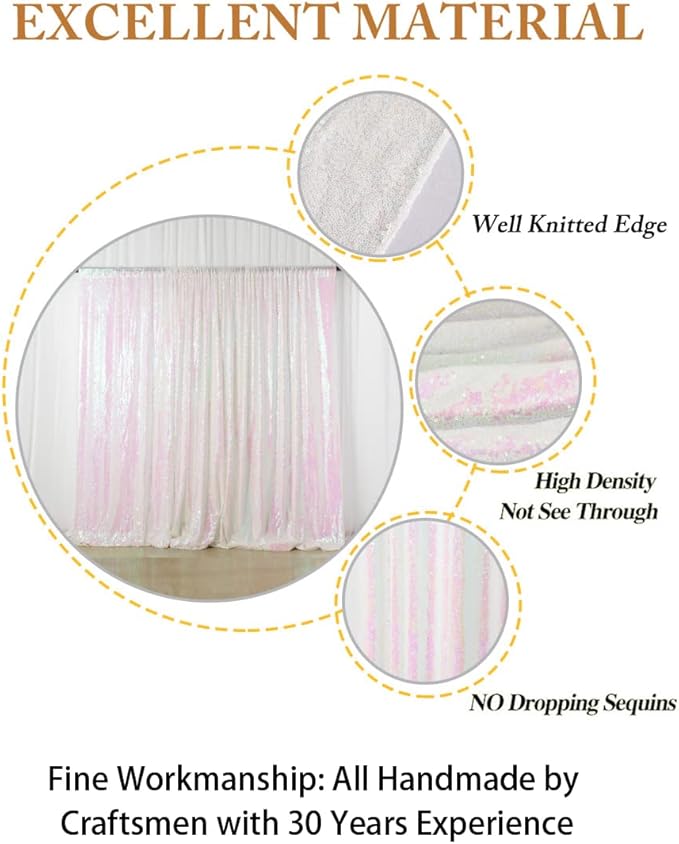ShinyBeauty Iridescent White Sequin Backdrop 20X10FT Glitter Fabric Backdrop - Image 4