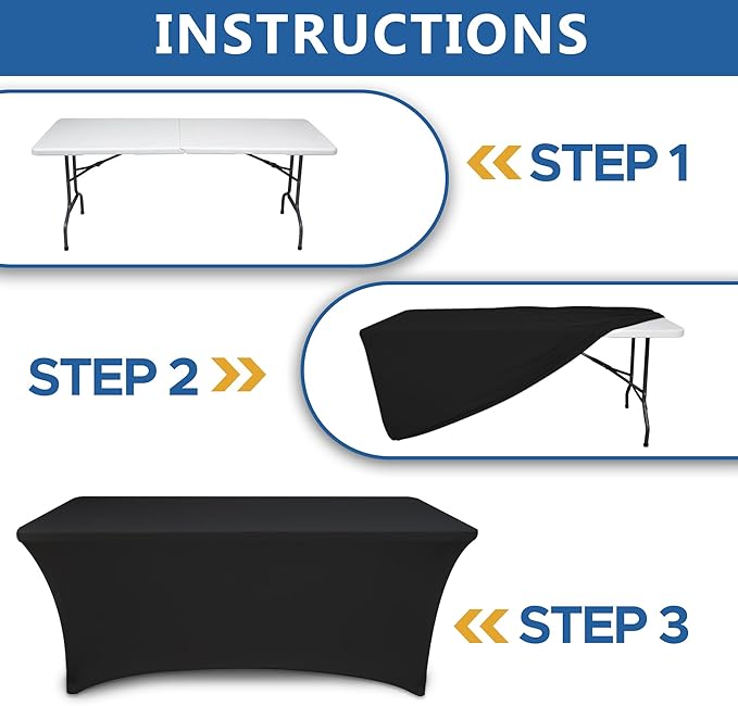 Table Cloths for 6 Foot Rectangle Tables-8 Pack Black Fitted Stretch Table - Image 9