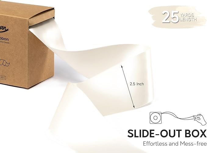 Ivory Satin Ribbon 2.5 Inch Double-Faced Polyester Cream Ribbons 25 Yards - Image 2