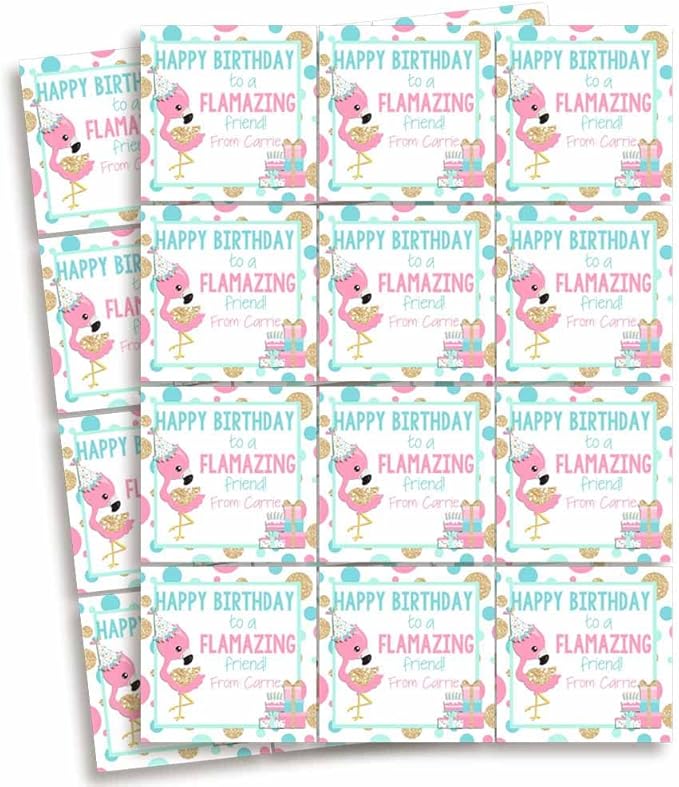 Custom & Personalized FLAMAZING Flamingo Happy Birthday Gift Tag Sticker Labels - Image 2