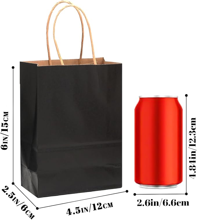 qiqee 25 Pcs Black Mini Paper Gift Bags 6"x4.5"x2.5" - Image 4