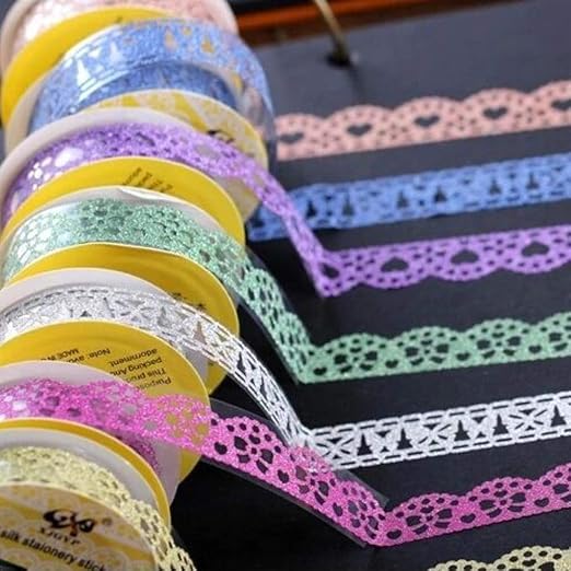 SallyFashion Washi Tape for Scrapbooking, 6 Roll Lace Pattern Glitter Tape in 6 - Image 4