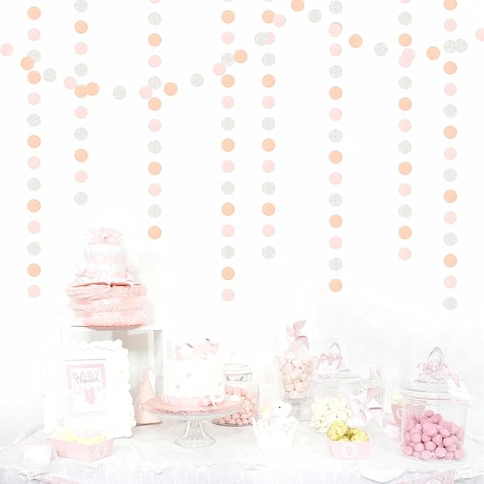 Pink-Silver Peach Birthday Party-Decorations Streamers - 52FT Hanging Paper - Image 4