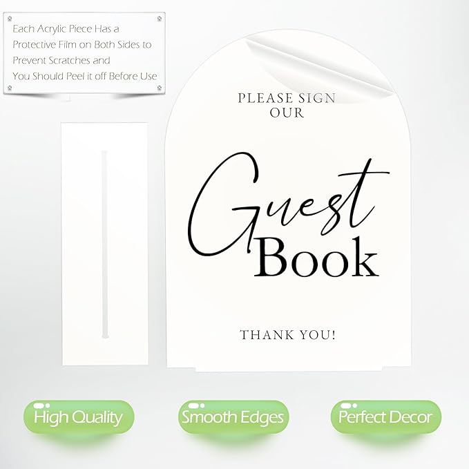 White Arch Acrylic Wedding Sign- 8"x10" Guest Book Sign and Base, 1/8" Thick | - Image 3