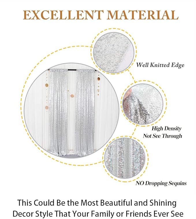 ShinyBeauty Sparkle Backdrop Curtain Silver 2 Panels Set Sequin Photo Backdrop - Image 5