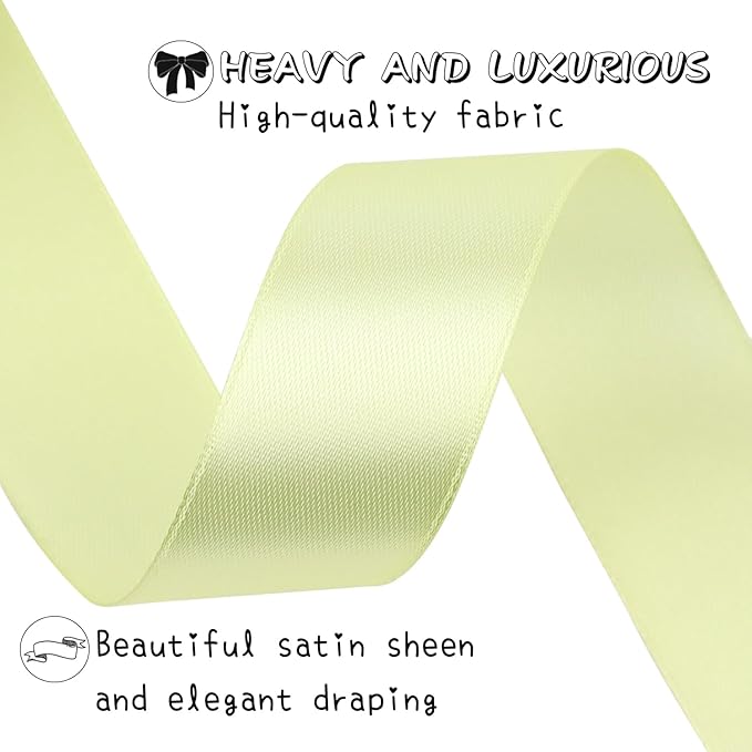 Cream Solid Satin Ribbon 1 Inch 50 Yards Solid Polyester Fabric Ribbon - Image 3
