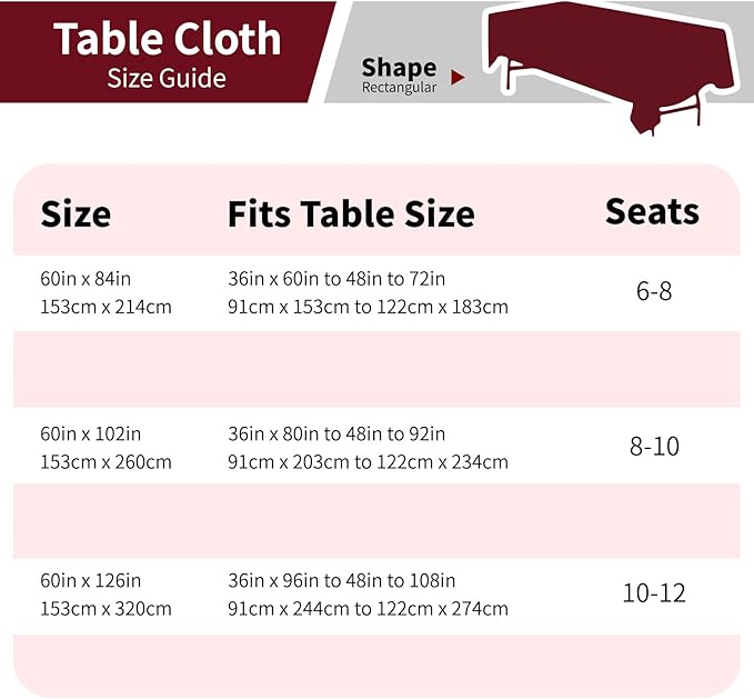 Burgundy 6 Pack Polyester Table Cloth 60 x 126 Inch, Rectangle Tablecloths - Image 3