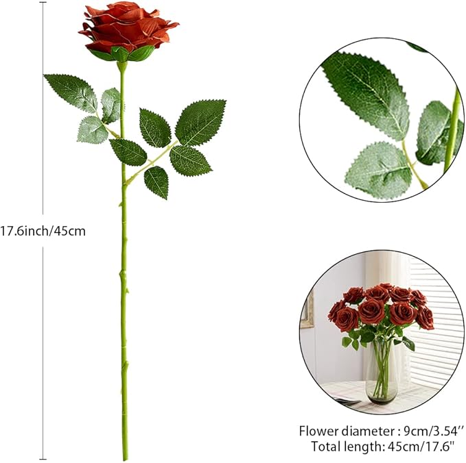 Artificial Rose 10pcs Open Flower Bouquet Faux Rose Stems - Image 4