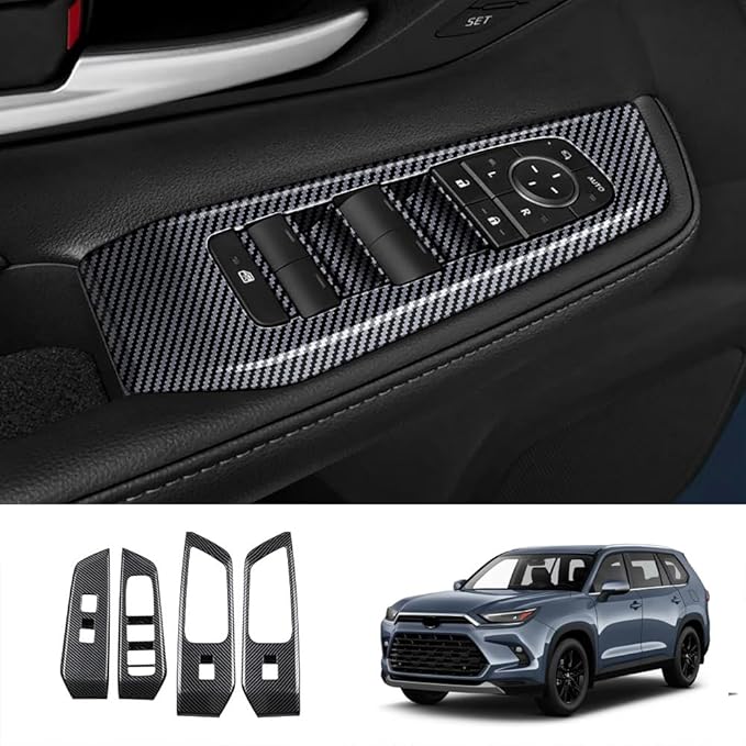 4pcs Carbon Fiber Style Front Rear Doors Window Glass Lift Switch Panel Cover - Image 2