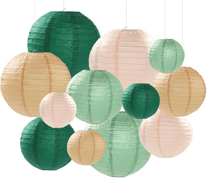 Sage Green Paper Lanterns Decorative 12pcs Party Hanging Decorations by Capesaro