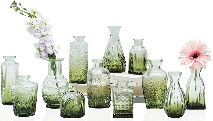 Bud Vases Set of 12, Glass Bud Vases in Bulk, Small Flower Vases by Paudao