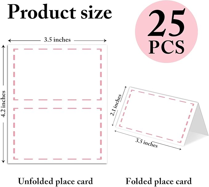 25 Pack Pink Lines Border Place Cards, Editable Name Cards - Image 2