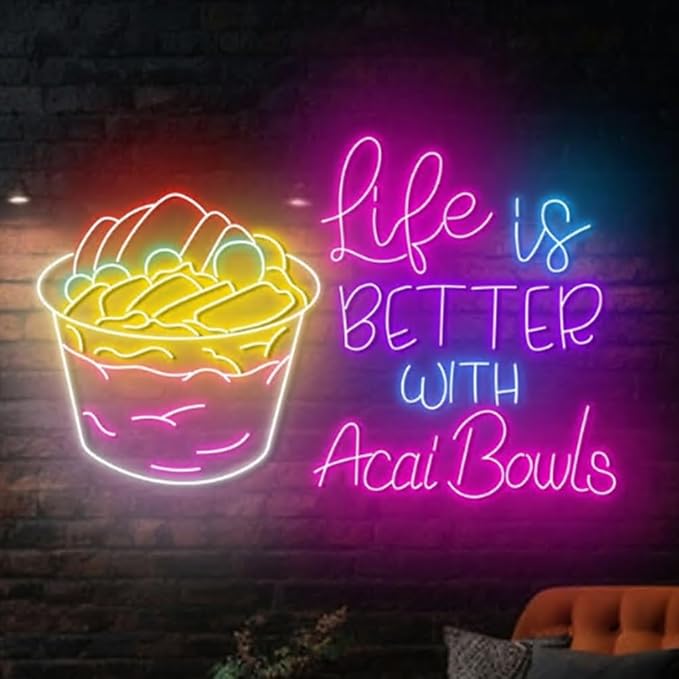 Life Is Better With Acai Bowls Neon Sign, Acai Bowl LED Light, Smoothies Neon by BELISAMA