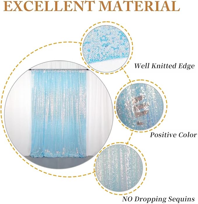 ShinyBeauty Aqua Photo Backdrop 8FTx10FT Sequin Curtain Sparkle Drapes - Image 4