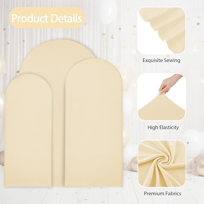 WEERRW Wedding Arch Cover Beige Spandex Fitted Set of 3 Balloon Arch Stand - Image 3