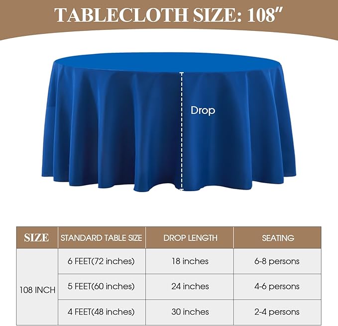 Round Tablecloth 6 Pack 108 Inch Royal Blue Tablecloths Washable Decorative - Image 6