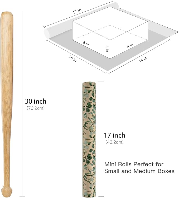 RUSPEPA Wedding Wrapping Paper, 17 in x 16.4 ft, Mini Roll, Eucalyptus Leaf - Image 6