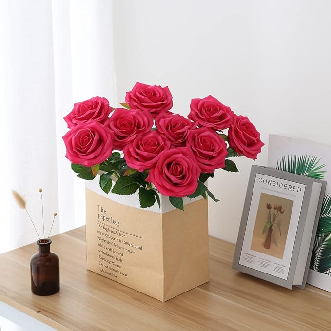 Artificial Rose 10pcs Open Flower Bouquet Faux Rose Stems - Image 2
