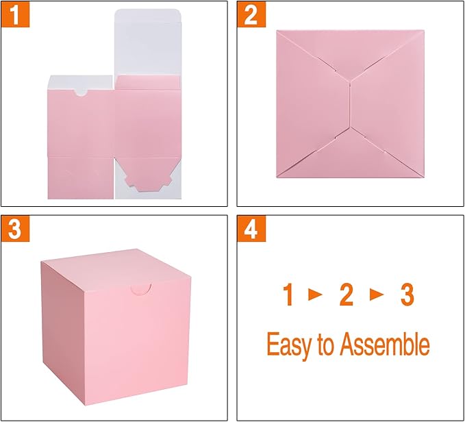 GEFTOL Small Pink Gift Box 50 Pack 4x4x4 inches Fold Box Easy Assemble Paper - Image 6