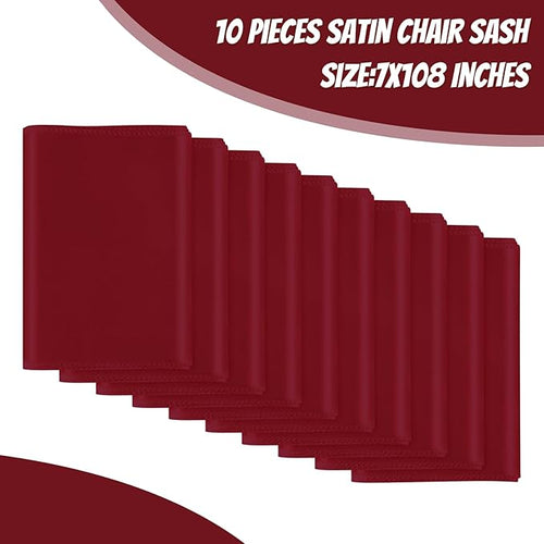10 PCS Burgundy Satin Chair Sashes Bows Universal Chair Ribbon Ties Back Sash - Image 2