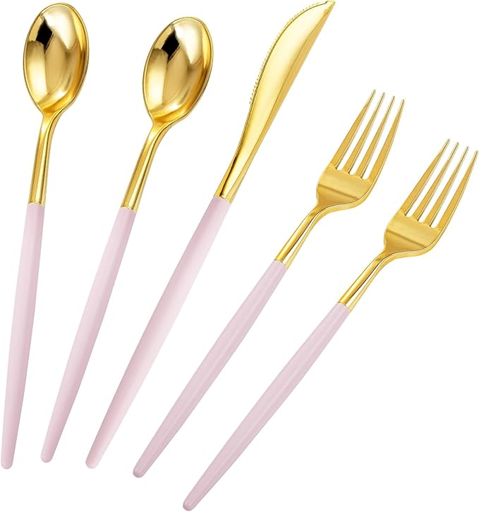 Rubtlamp 90Pcs Gold Plastic Silverware, 60 Plastic Forks and Spoons by Rubtlamp