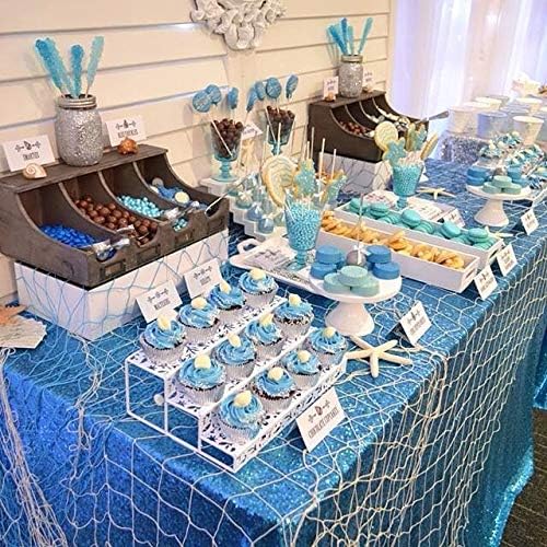 QueenDream Aqua Blue Tablecloth 60 x 102 Inch Sequin Tablecloth - Image 4