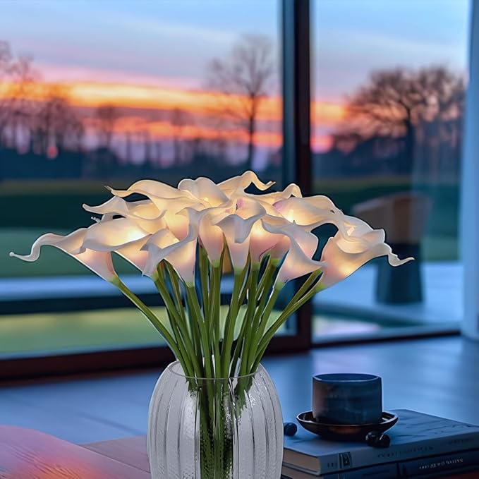 20pcs Artificial Calla Lily Bouquet Lamp Faux Floarl Night Light Real Touch - Image 2