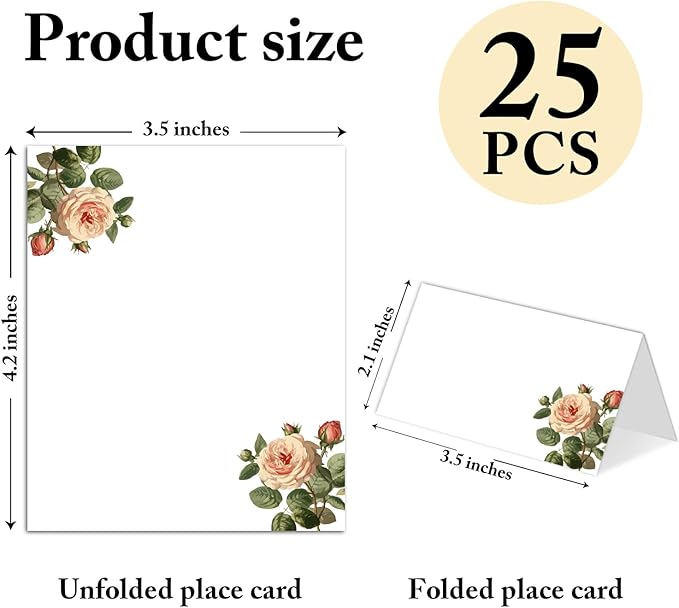25 Pack Floral Place Cards, Editable Name Cards - Image 2
