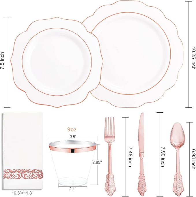 NOCCUR 175PCS Rose Gold Plastic Plates - Image 3