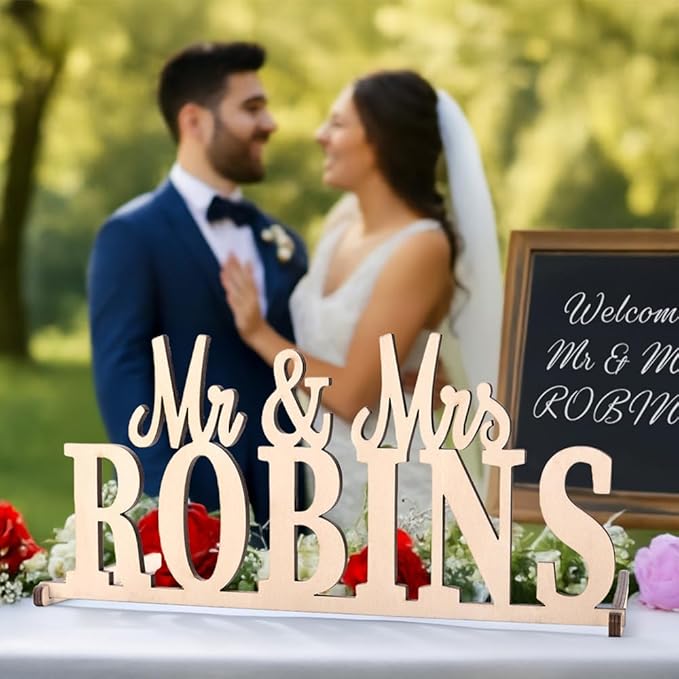 callie Personalized Mr and Mrs Wedding Table Name Sign, Custom Wooden Acrylic - Image 5