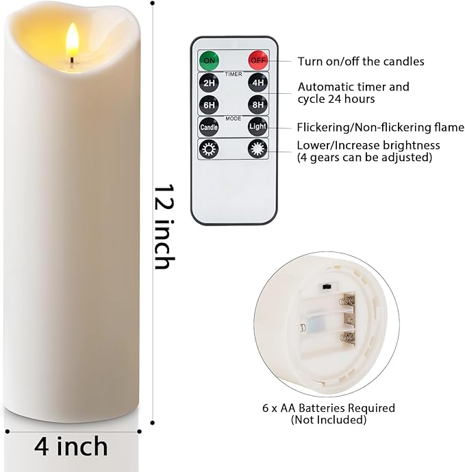 Amagic 4” x 12” Large Waterproof Outdoor Flameless Candles, Battery Operated - Image 6