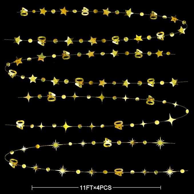 Gold 40th Birthday Decorations Number 40 Circle Dot Twinkle Star Garland - Image 2