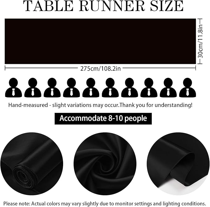 SHEJIZE 20 Pack Black Satin Table Runner 12x108 Inches Long, Bright Silky - Image 6