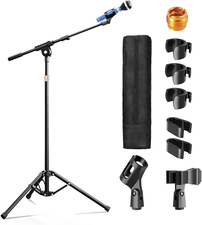 Mic Stand with Boom Arm, Heavy Duty Tripod Microphone Stand Floor Holder Height by OUKMIC