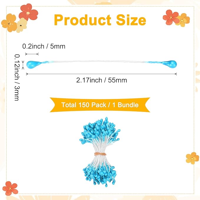 150-Pack Flower Stamens for Crafts, 5mm Double Heads Artificial Pearl Floral - Image 3