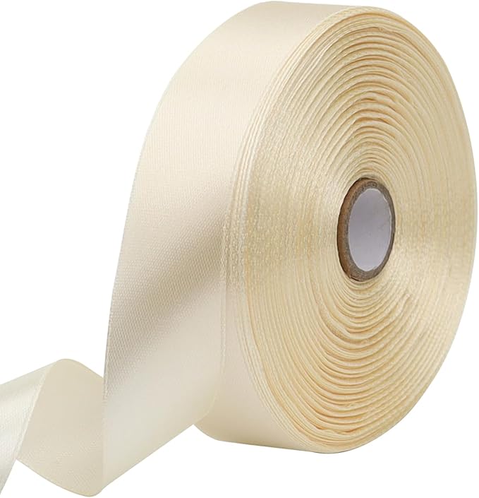 Rice White Solid Satin Ribbon 1 Inch 50 Yards Solid Polyester Fabric Ribbon by Riunbb