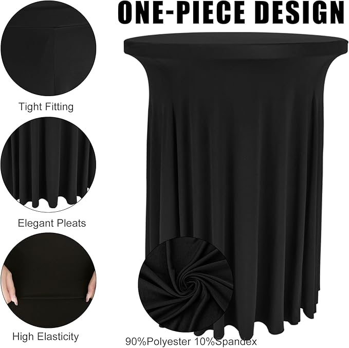 Fivenl 2 Pack Spandex Cocktail Table Skirt 32"x 43" Black Stretch Cocktail - Image 2