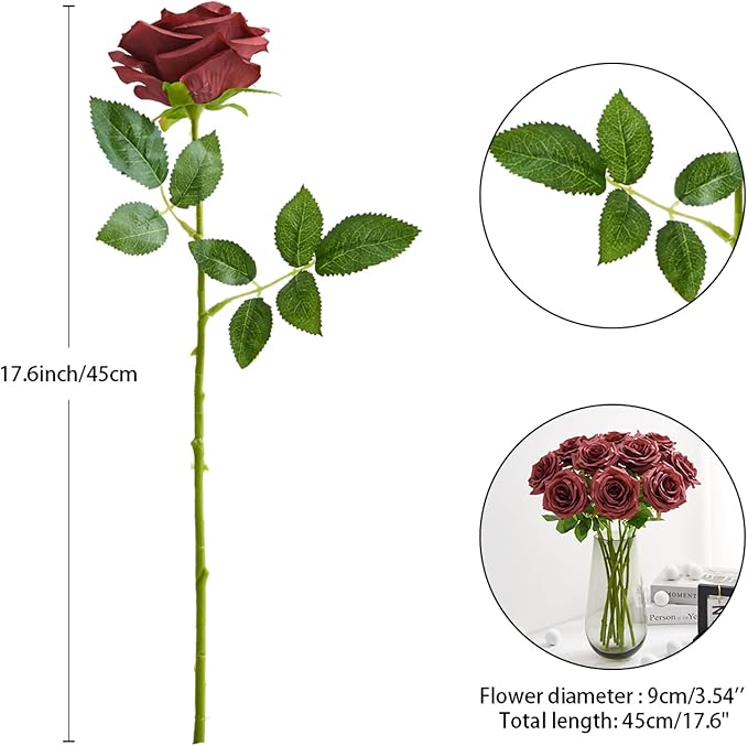 Artificial Rose 10pcs Open Flower Bouquet Faux Rose Stems - Image 4