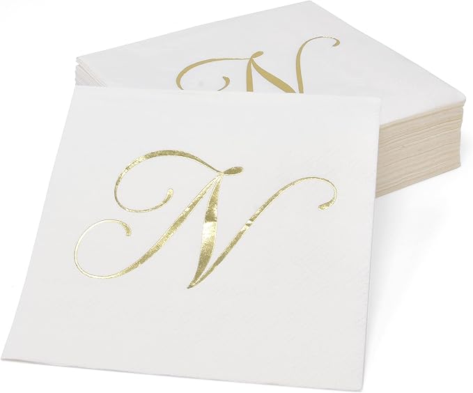 Gift Boutique 100 Gold Monogram Cocktail Napkins Letter N Disposable Paper Pack - Image 2