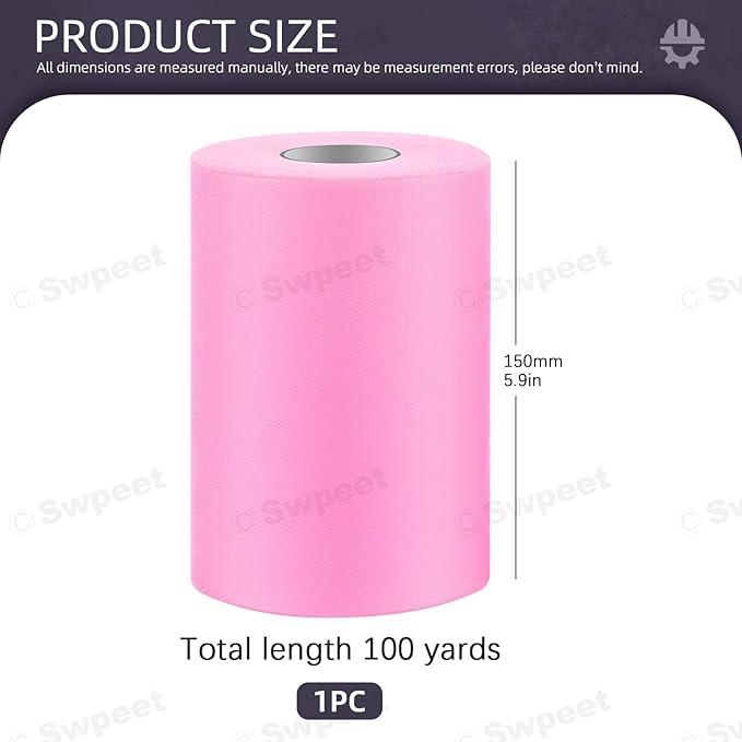 Swpeet 6 Inch by 100 Yards Pink Tulle Fabric Roll, Fabric Spool Tulle Ribbon - Image 2