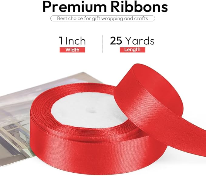 1 Inch 25 Yards Red Ribbon, Christmas Tree, Birthday Party Decoration - Image 2